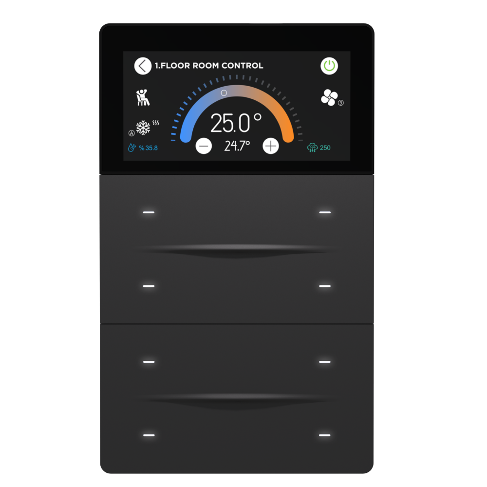 Interra iXm KNX Touchpanel 3 Zoll, 8-fach, LCD-Display, Luftqualitätssensor (AQI), Softtouch Anthrazit