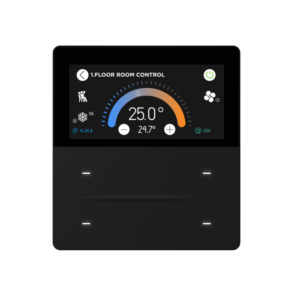 Interra iXm KNX Taster, 4-fach, 3-Zoll-Display, Aluminium Schwarz