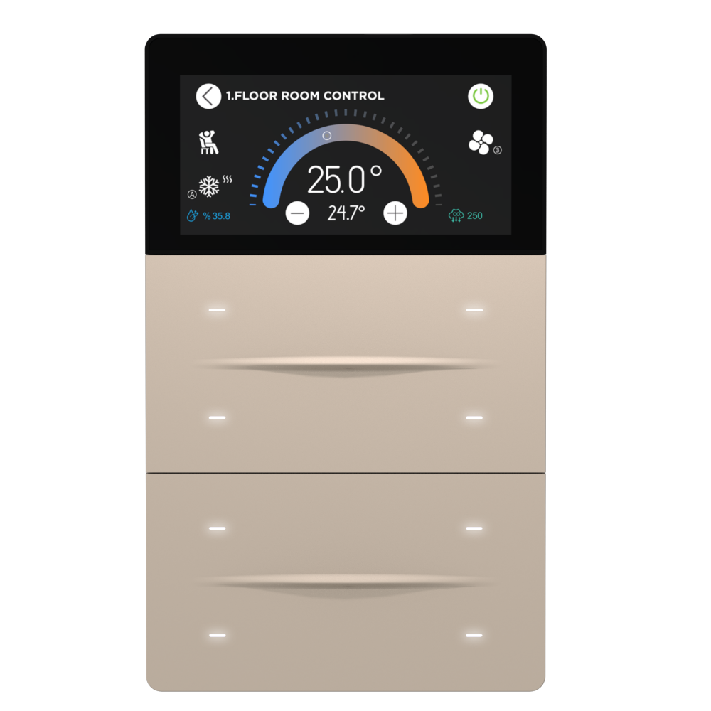 Interra iXm KNX Touchpanel 3 Zoll, 8-fach, LCD-Display, Luftqualitätssensor (AQI), Softtouch Cold Beige