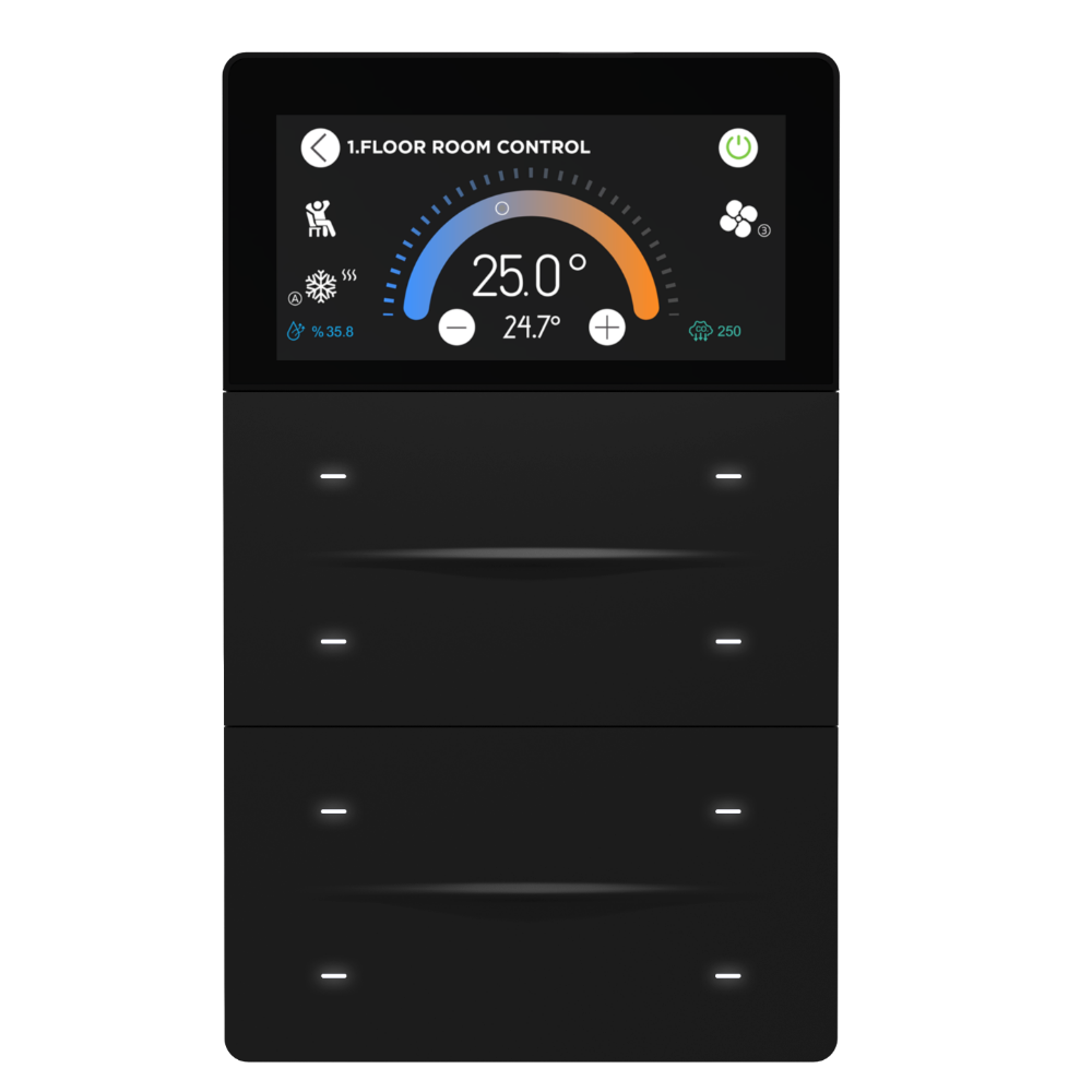 Interra iXm KNX Taster, 8-fach, 3-Zoll-Display, Aluminium Schwarz